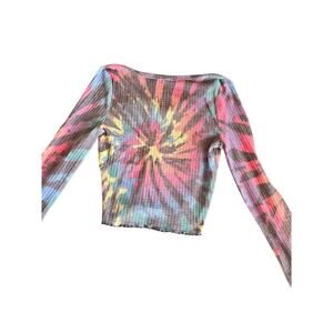 NWOT Form Fitting Spiral Tie-Dye Ribbed CropTop By Sugar & Jade Girls Size Large